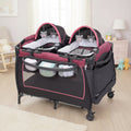 Baby Trend Lil Snooze Deluxe III Nursery Center Playard For Twins - Cozy Berry: Foam Mattress, Metal Frame, 30 lbs Capacity