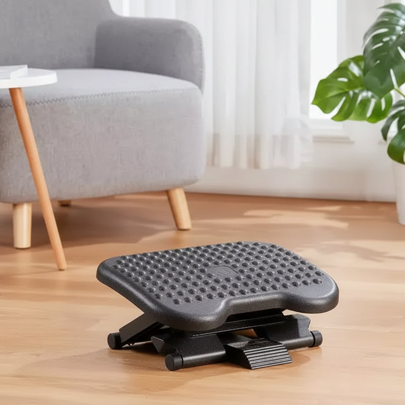 Poggiapiedi regolabile sotto la scrivania - Sgabello massaggiante con 3 altezze e inclinazione di 30° per comfort a casa e in ufficio