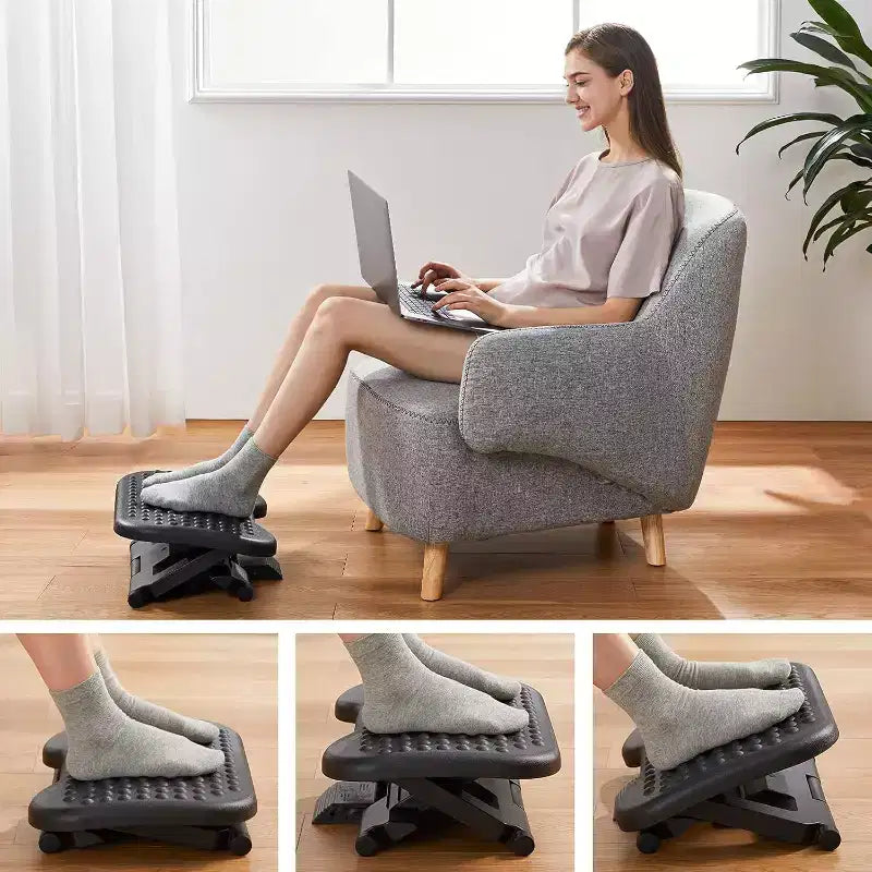 Poggiapiedi regolabile sotto la scrivania - Sgabello massaggiante con 3 altezze e inclinazione di 30° per comfort a casa e in ufficio