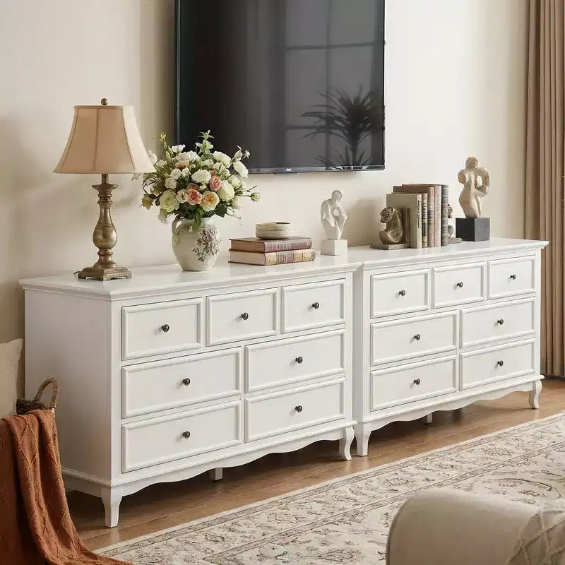Cassettiera per camera da letto, cassettiera moderna a 7 cassetti con gambe in legno massello e finitura verniciata, ideale per la cameretta, il soggiorno, il corridoio