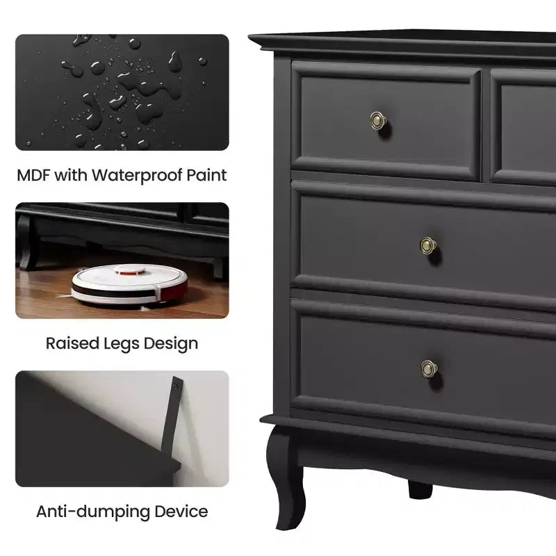 Cassettiera per camera da letto, cassettiera moderna a 7 cassetti con gambe in legno massello e finitura verniciata, ideale per la cameretta, il soggiorno, il corridoio