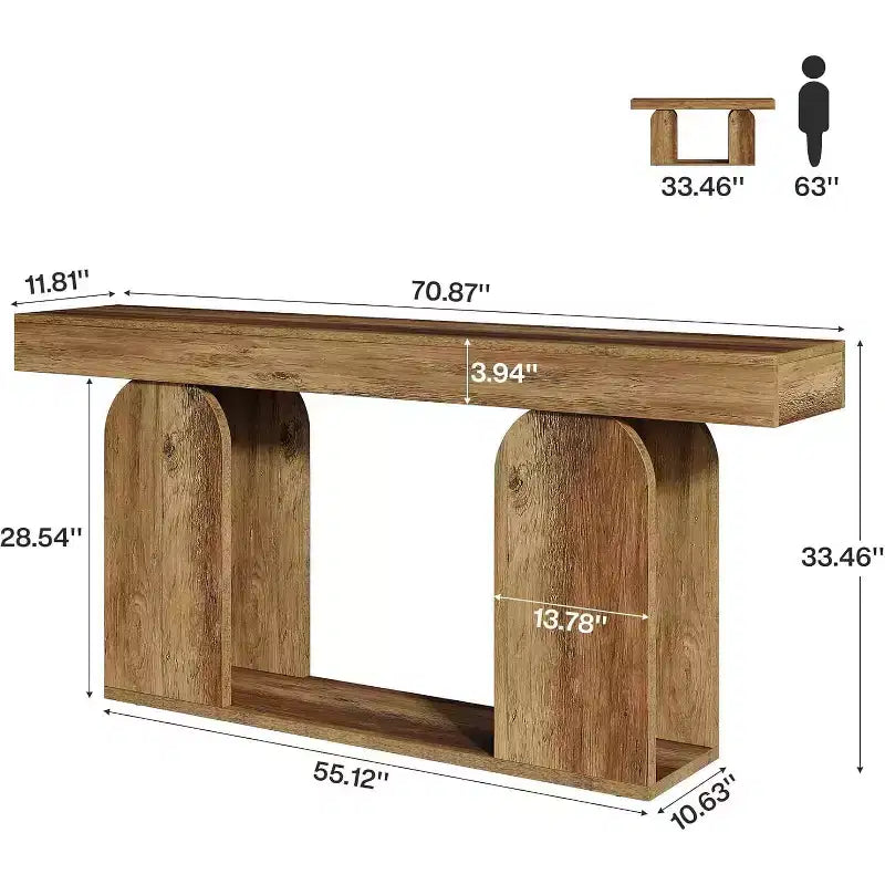 Tavolo da divano extra lungo da 180 cm, tavolo in legno a 2 ripiani da mettere dietro al divano per il soggiorno