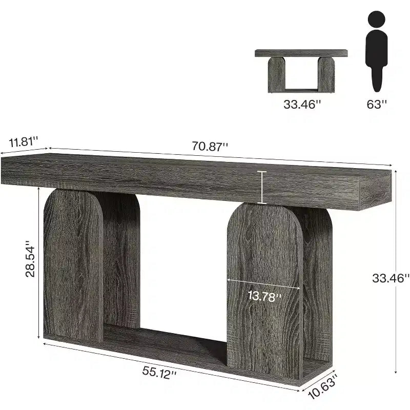 Tavolo da divano extra lungo da 180 cm, tavolo in legno a 2 ripiani da mettere dietro al divano per il soggiorno