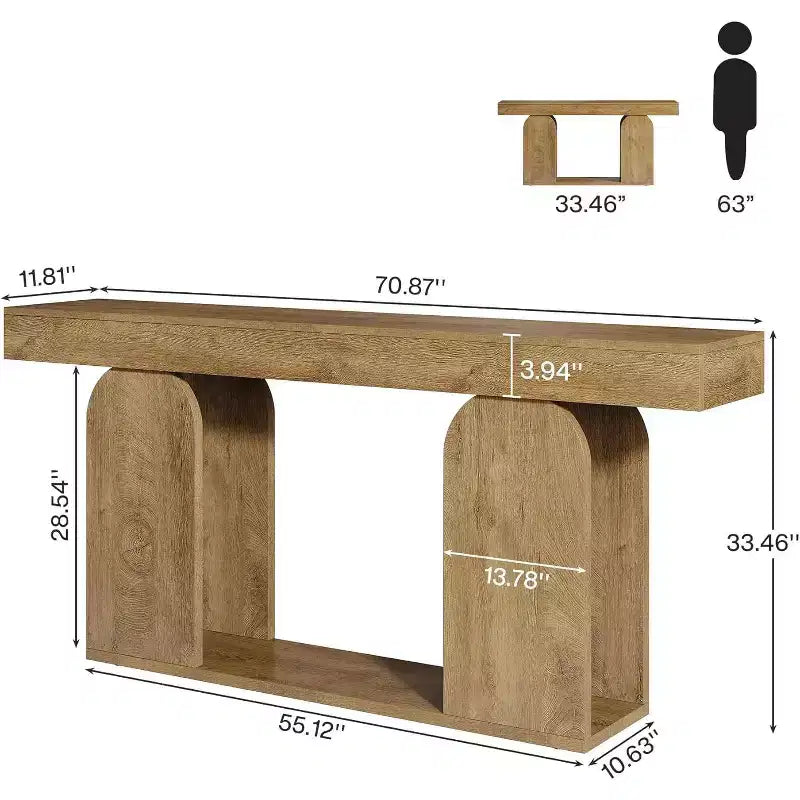 Tavolo da divano extra lungo da 180 cm, tavolo in legno a 2 ripiani da mettere dietro al divano per il soggiorno