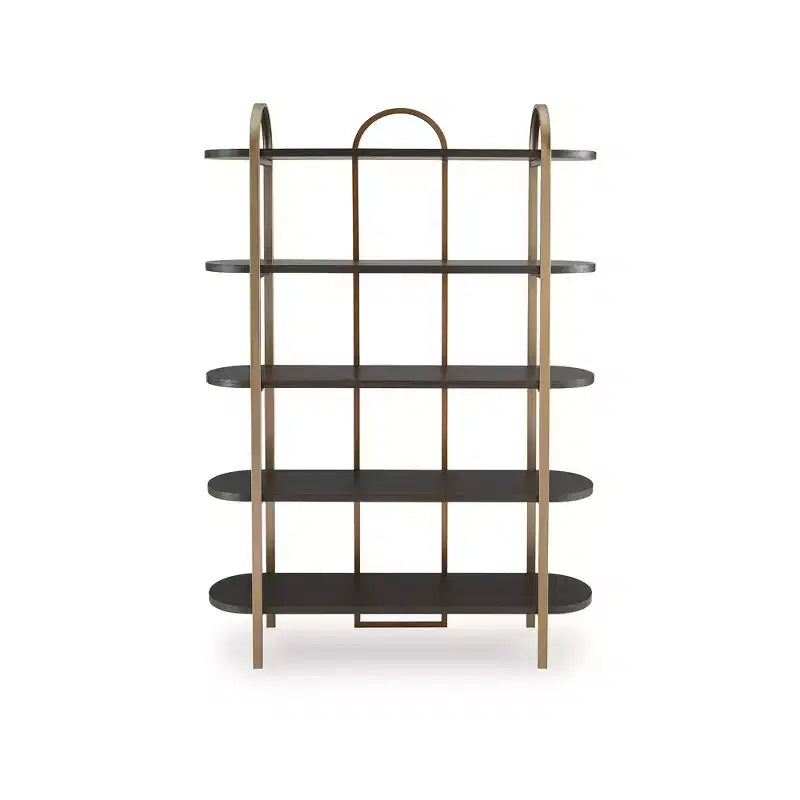 Libreria moderna 72'' con 5 ripiani - Legno marrone e struttura in metallo dorato