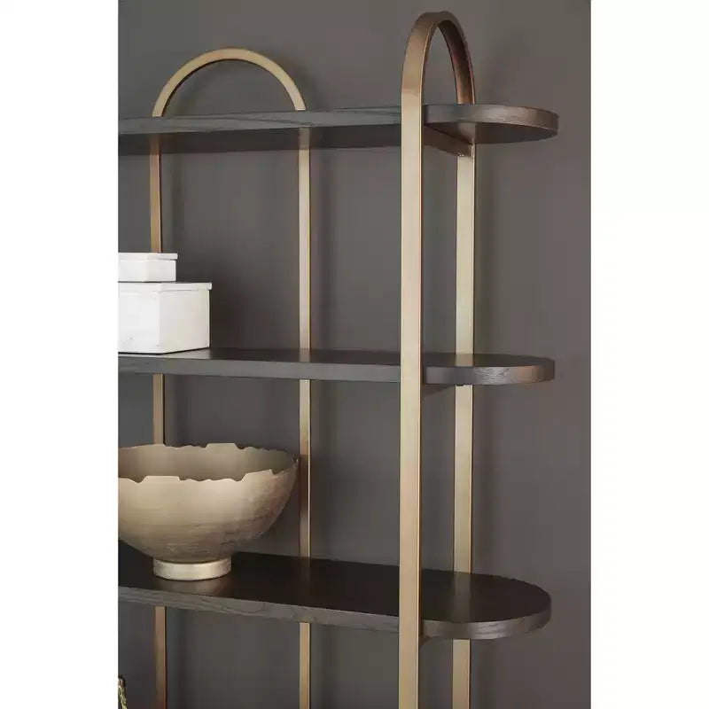 Libreria moderna 72'' con 5 ripiani - Legno marrone e struttura in metallo dorato