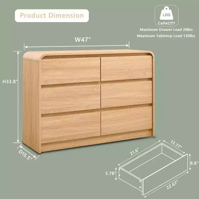 Cassettiera a 6 cassetti per camera da letto, cassettiere e comò moderni larghezza 120 cm