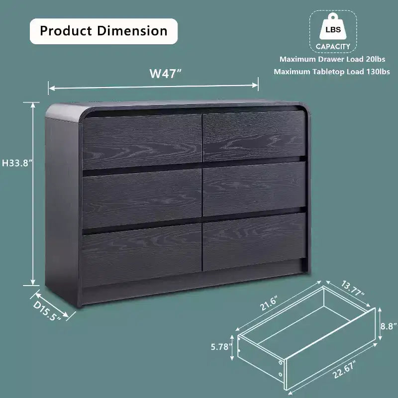 Cassettiera a 6 cassetti per camera da letto, cassettiere e comò moderni larghezza 120 cm