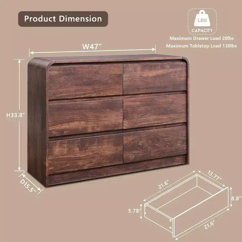 Cassettiera a 6 cassetti per camera da letto, cassettiere e comò moderni larghezza 120 cm