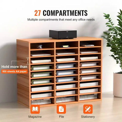 Organizzatore per documenti in legno a 27 scomparti, ripiani regolabili, centro posta in fibra di legno a media densità, archivio per ufficio casa scuola, bianco