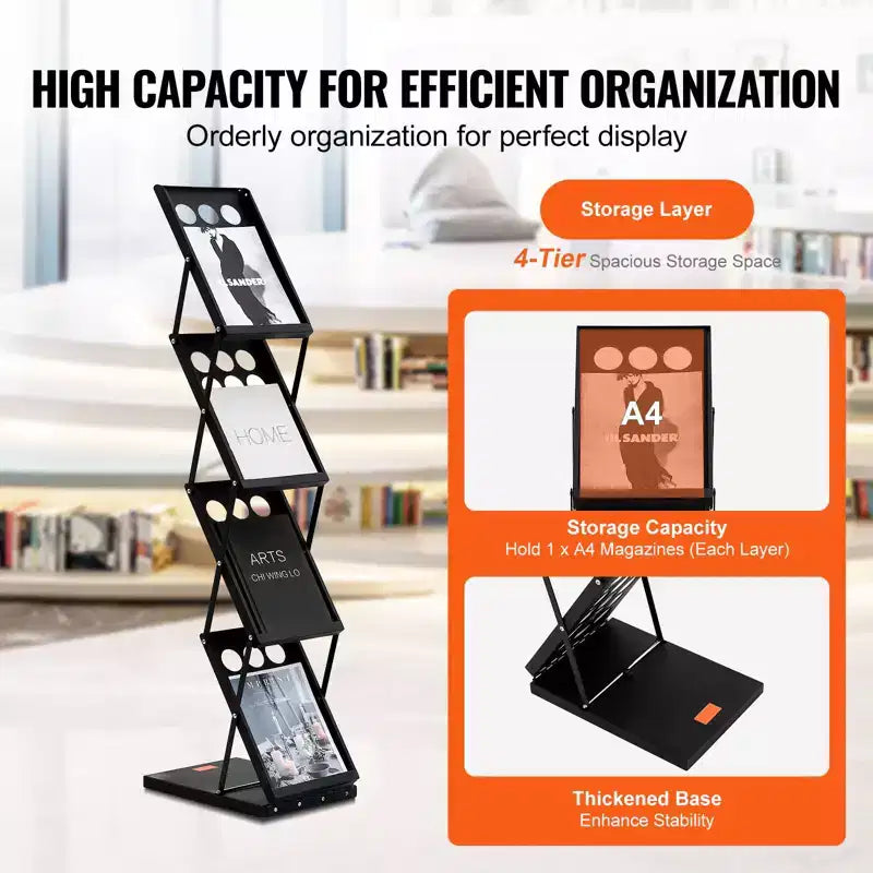 Espositore per riviste pieghevole, espositore per brochure a 4 livelli, espositore portatile per cataloghi e brochure con borsa per il trasporto, 4 tasche