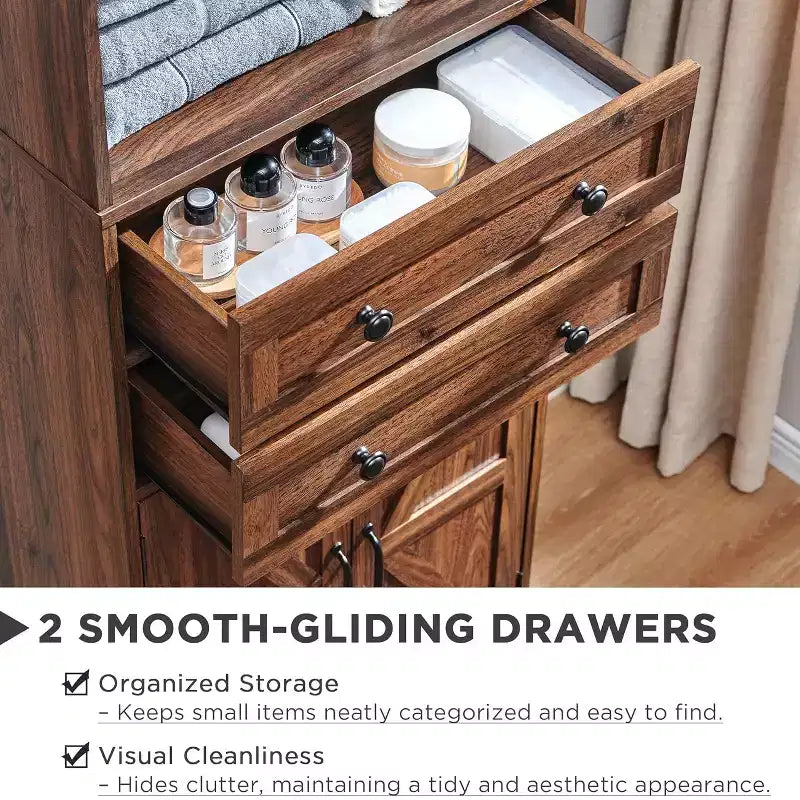 Mobile alto 183 cm per bagno stile fattoria, con ripiani regolabili, porta scorrevole a granaio e 2 cassetti per bagno, soggiorno, cucina