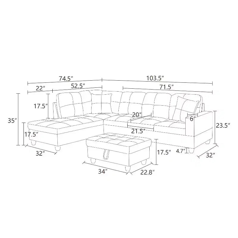 Divano componibile in pelle bordeaux con pouf