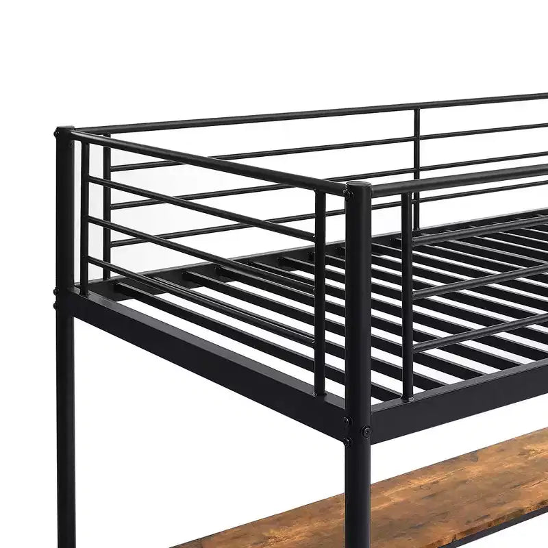 Letto a soppalco in metallo con scrivania, nero/bianco, a castello