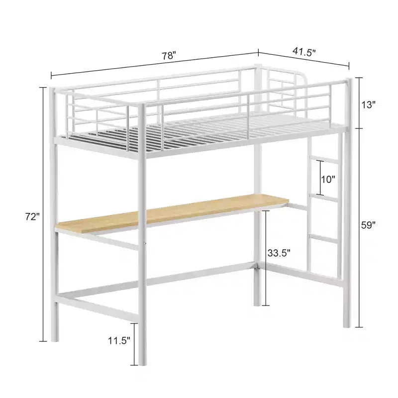 Letto a soppalco in metallo con scrivania, nero/bianco, a castello