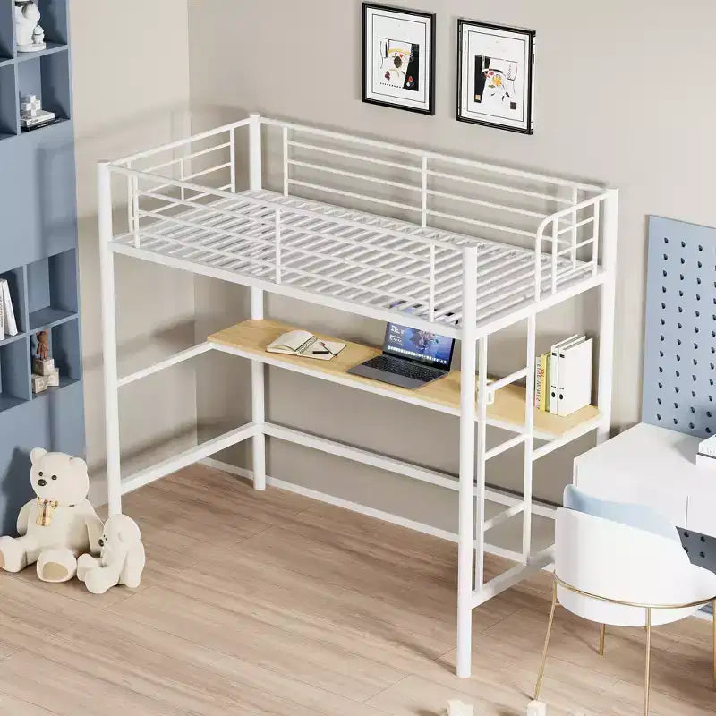 Letto a soppalco in metallo con scrivania, nero/bianco, a castello