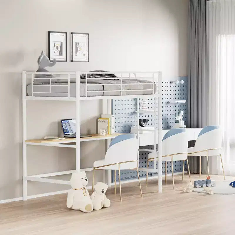 Letto a soppalco in metallo con scrivania, nero/bianco, a castello