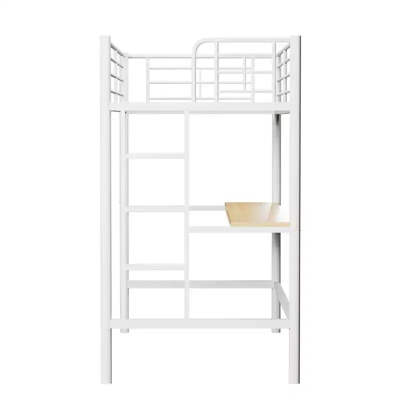 Letto a soppalco in metallo con scrivania, nero/bianco, a castello
