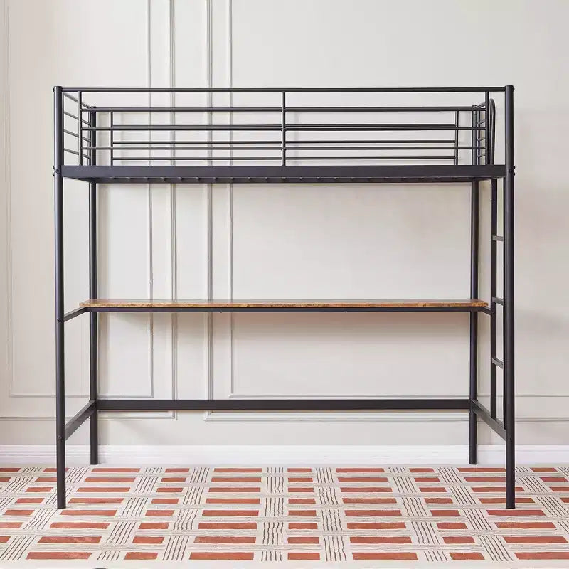 Letto a soppalco in metallo con scrivania, nero/bianco, a castello