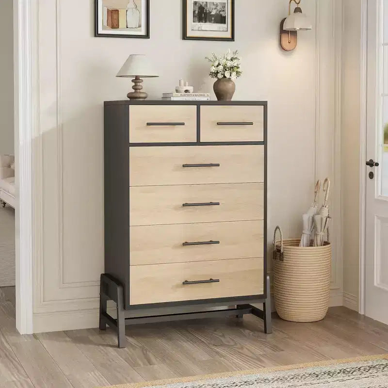 Comò 4+2 per camera da letto, comò alto 46,6, cassettiera alta con contenitore indipendente, armadio in legno con cassetti