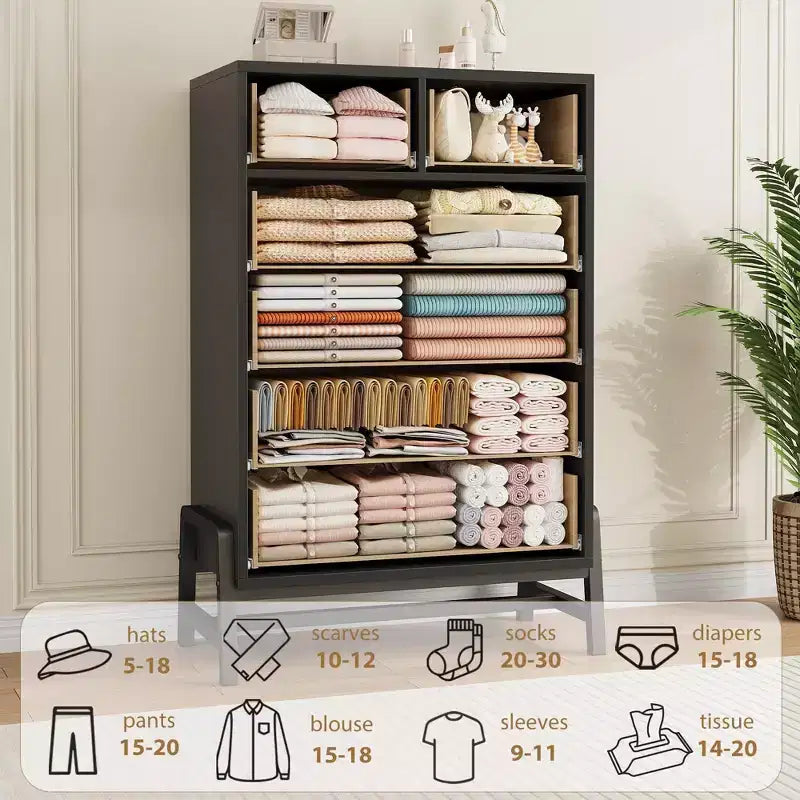 Comò 4+2 per camera da letto, comò alto 46,6, cassettiera alta con contenitore indipendente, armadio in legno con cassetti