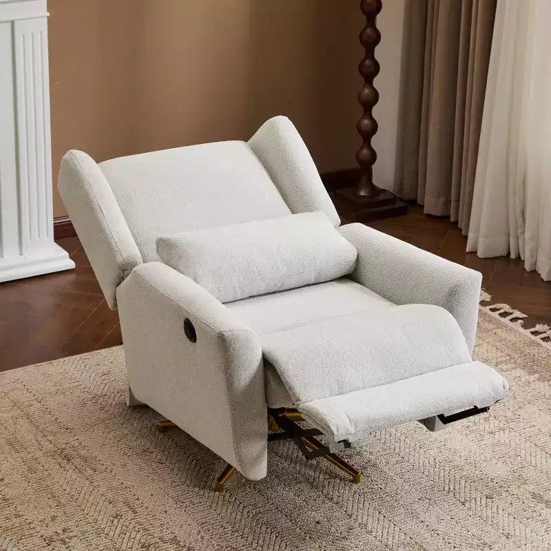 Poltrona reclinabile girevole a 360° e con meccanismo elettrico, imbottita, dal design contemporaneo