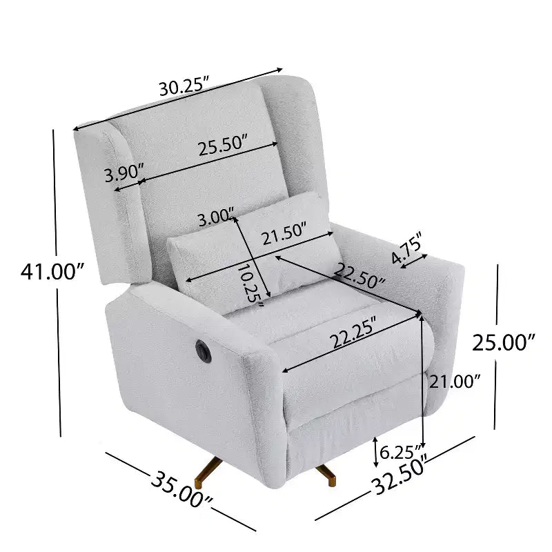 Poltrona reclinabile girevole a 360° e con meccanismo elettrico, imbottita, dal design contemporaneo