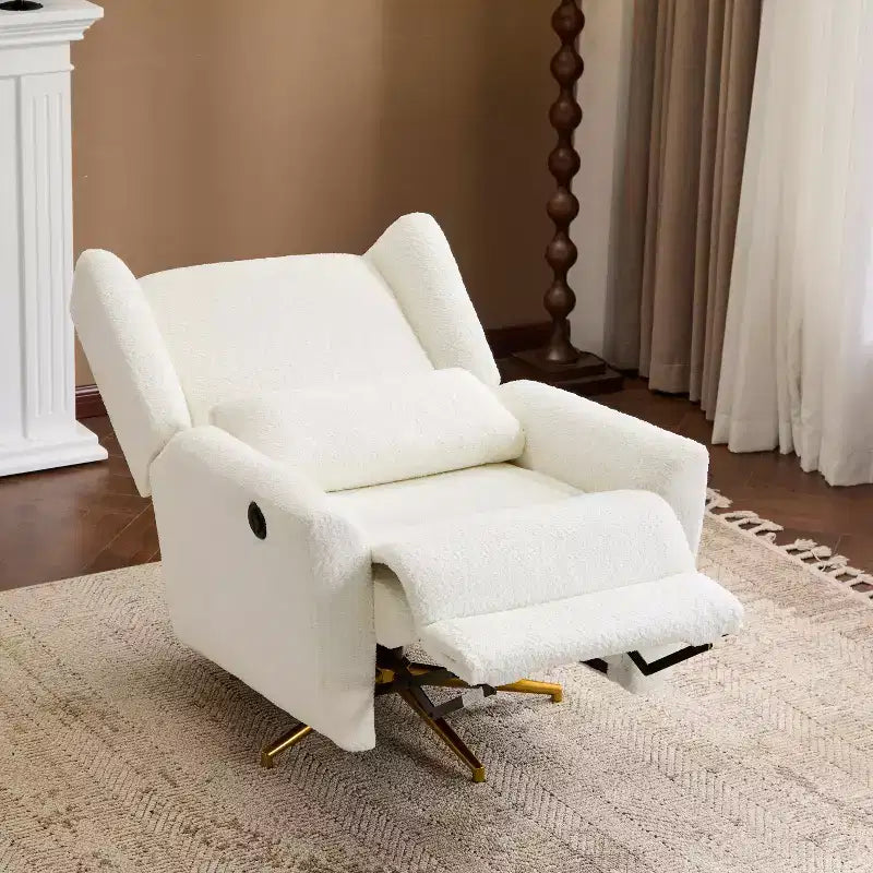 Poltrona reclinabile girevole a 360° e con meccanismo elettrico, imbottita, dal design contemporaneo