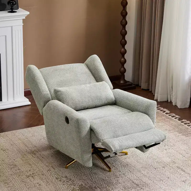 Poltrona reclinabile girevole a 360° e con meccanismo elettrico, imbottita, dal design contemporaneo