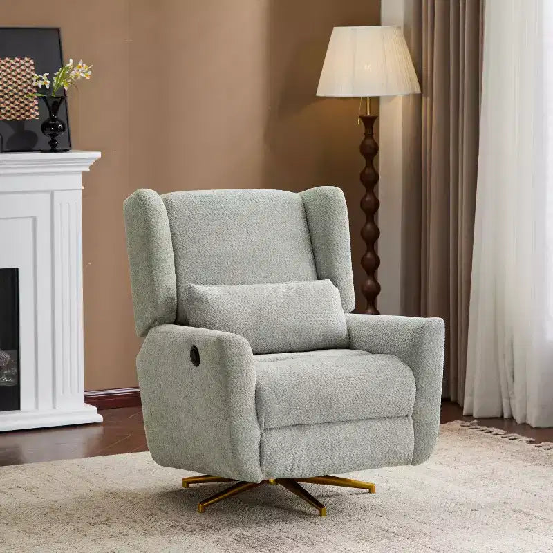 Poltrona reclinabile girevole a 360° e con meccanismo elettrico, imbottita, dal design contemporaneo