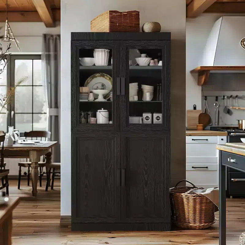 Dispensa Autoportante in Legno Organizzatore per Cucina con Ripiani e Ante Grande Capacità