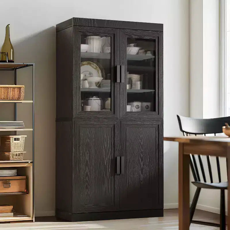 Dispensa Autoportante in Legno Organizzatore per Cucina con Ripiani e Ante Grande Capacità