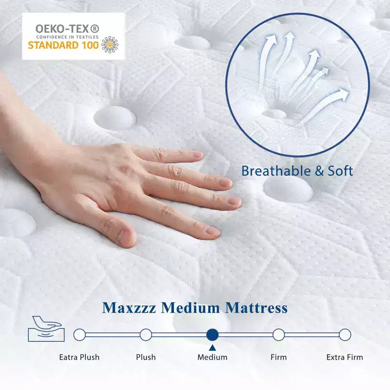 Materasso Ibrido Queen Size da 12 Pollici con Memory Foam Rinfrescante e Molle Insacchettate Singolarmente, Materasso di Lusso