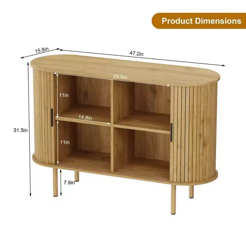 47 Credenza Buffet, Tre ripiani regolabili in altezza, Anta scorrevole, Mobiletto accentato moderno di metà secolo per cucina, soggiorno, ingresso