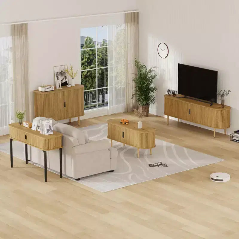 47 Credenza Buffet, Tre ripiani regolabili in altezza, Anta scorrevole, Mobiletto accentato moderno di metà secolo per cucina, soggiorno, ingresso