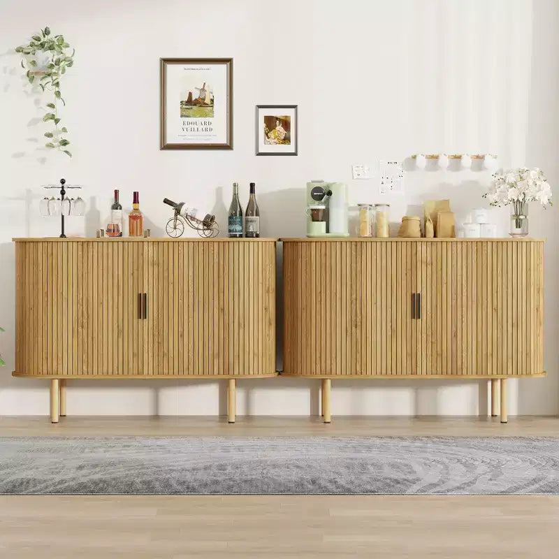 47 Credenza Buffet, Tre ripiani regolabili in altezza, Anta scorrevole, Mobiletto accentato moderno di metà secolo per cucina, soggiorno, ingresso