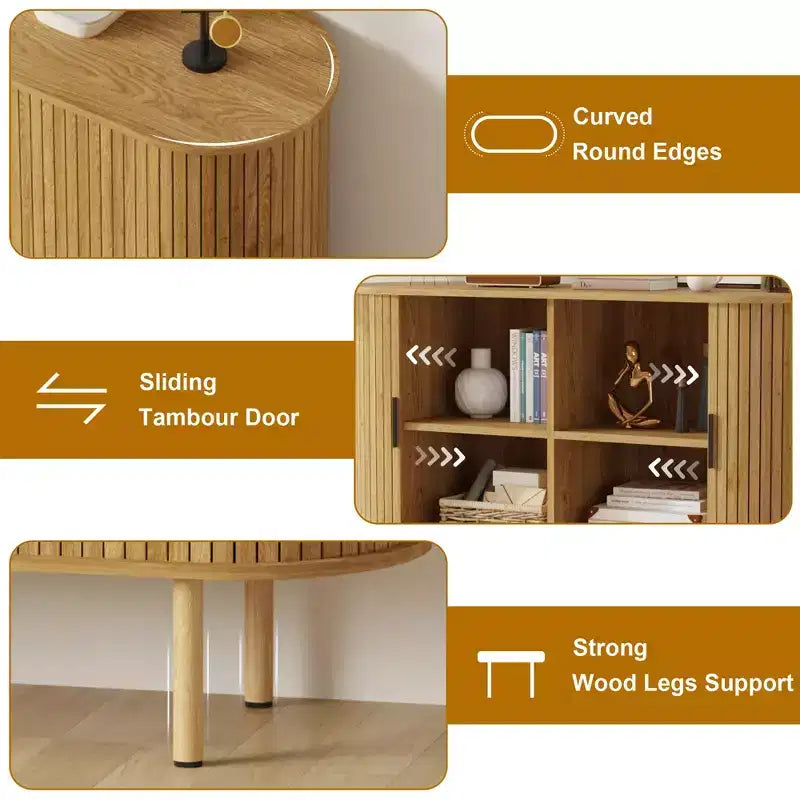 47 Credenza Buffet, Tre ripiani regolabili in altezza, Anta scorrevole, Mobiletto accentato moderno di metà secolo per cucina, soggiorno, ingresso