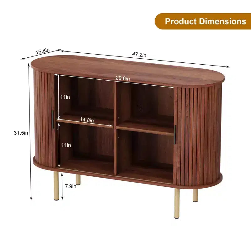 47 Credenza Buffet, Tre ripiani regolabili in altezza, Anta scorrevole, Mobiletto accentato moderno di metà secolo per cucina, soggiorno, ingresso