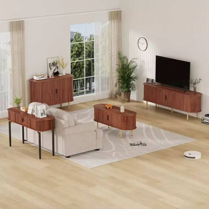 47 Credenza Buffet, Tre ripiani regolabili in altezza, Anta scorrevole, Mobiletto accentato moderno di metà secolo per cucina, soggiorno, ingresso