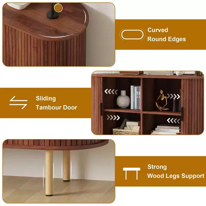 47 Credenza Buffet, Tre ripiani regolabili in altezza, Anta scorrevole, Mobiletto accentato moderno di metà secolo per cucina, soggiorno, ingresso