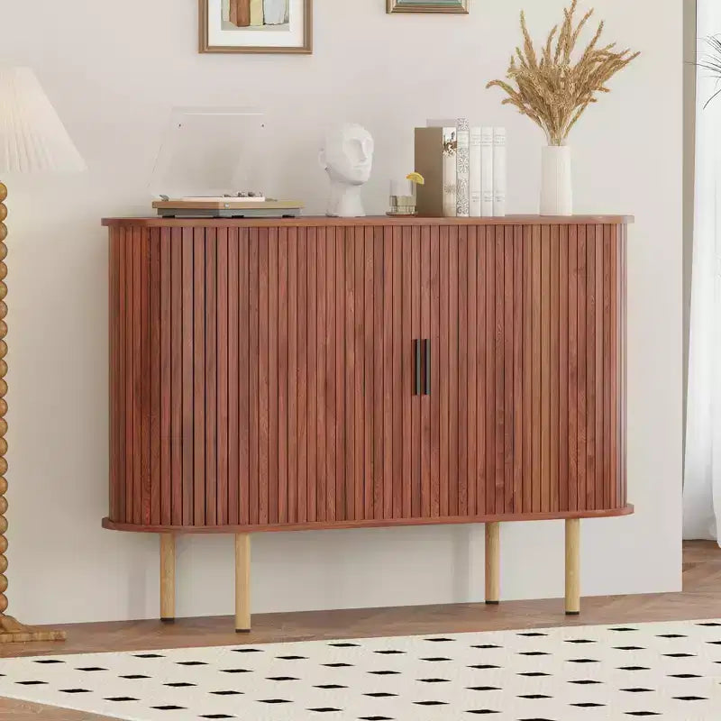 47 Sideboard Buffet Cabinet, Three height adjustable rack,Sliding Door,Mid Century Modern Accent Cabinet for Kitchen, Living Room, Entryway