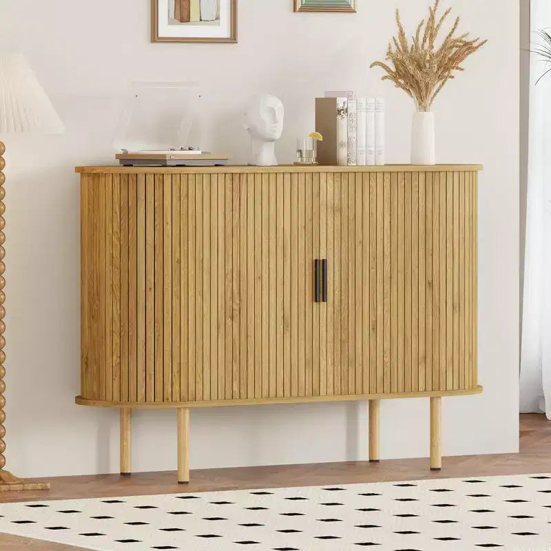 47 Credenza Buffet, Tre ripiani regolabili in altezza, Anta scorrevole, Mobiletto accentato moderno di metà secolo per cucina, soggiorno, ingresso