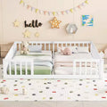 MAYEERTY Double Twin Floor Bed with Fence, Guaedrails, White