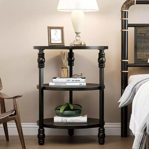 3-Tier Round Side Table, Mid-Century Modern End Table with Open Shelves, Metal Frame Nightstand for Bedroom, Living Room, Entryway(18''x18''x24'')