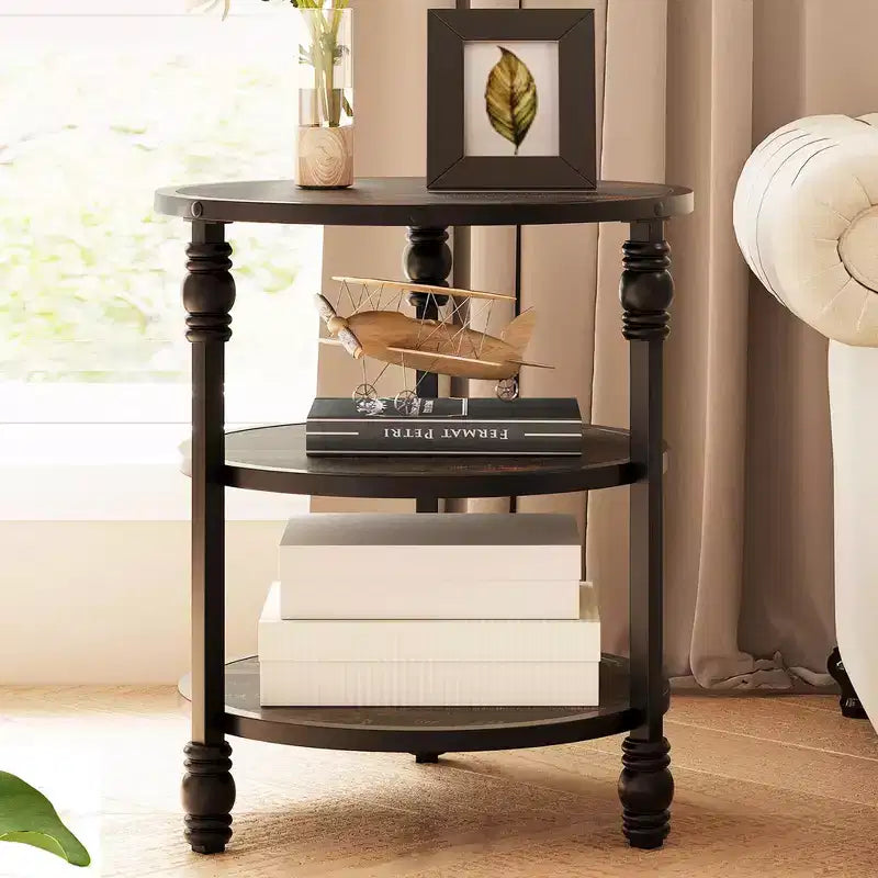 Tavolino rotondo a 3 livelli, tavolino con ripiani aperti in stile moderno di metà secolo, comodino con struttura in metallo per camera da letto, soggiorno, ingresso (45,7x45,7x61 cm)