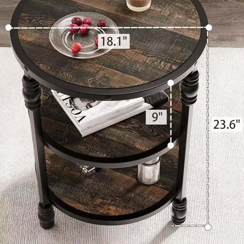 Tavolino rotondo a 3 livelli, tavolino con ripiani aperti in stile moderno di metà secolo, comodino con struttura in metallo per camera da letto, soggiorno, ingresso (45,7x45,7x61 cm)
