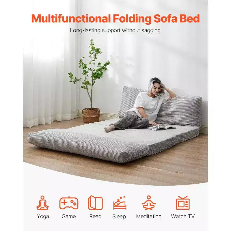 Divano Letto Pieghevole, Divano Letto Pieghevole 3-in-1 con Rivestimento Lavabile, Poltrona Letto Trasformabile in Memory Foam ad Alta Densità 25D, Grigio Chiaro (Full)