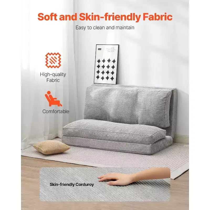 Divano Letto Pieghevole, Divano Letto Pieghevole 3-in-1 con Rivestimento Lavabile, Poltrona Letto Trasformabile in Memory Foam ad Alta Densità 25D, Grigio Chiaro (Full)