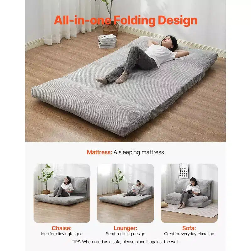 Divano Letto Pieghevole, Divano Letto Pieghevole 3-in-1 con Rivestimento Lavabile, Poltrona Letto Trasformabile in Memory Foam ad Alta Densità 25D, Grigio Chiaro (Full)