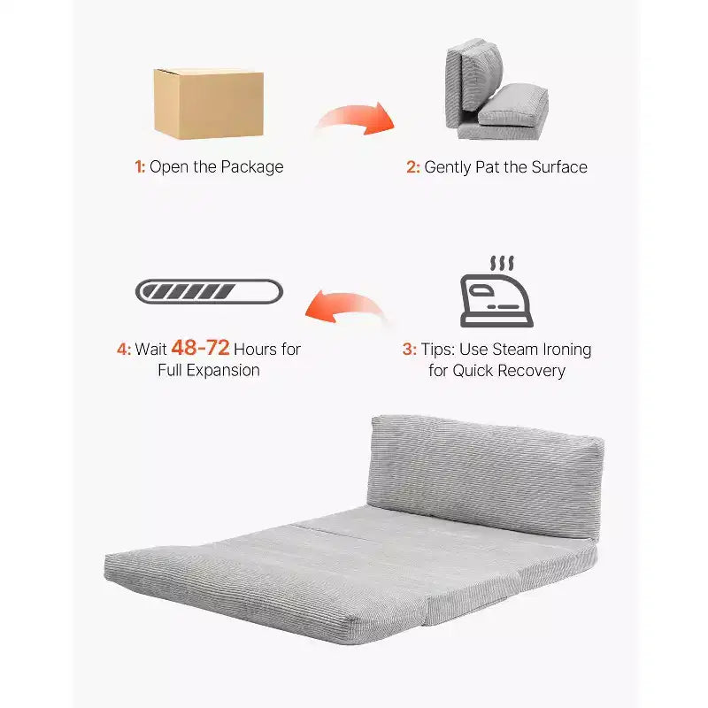 Divano Letto Pieghevole, Divano Letto Pieghevole 3-in-1 con Rivestimento Lavabile, Poltrona Letto Trasformabile in Memory Foam ad Alta Densità 25D, Grigio Chiaro (Full)